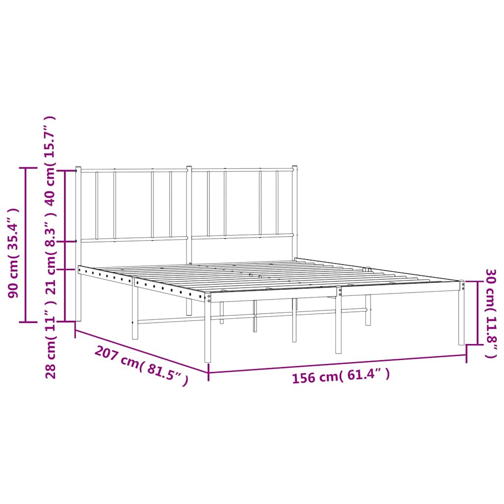 Metal Bed Frame without Mattress with Headboard White 150x200cm