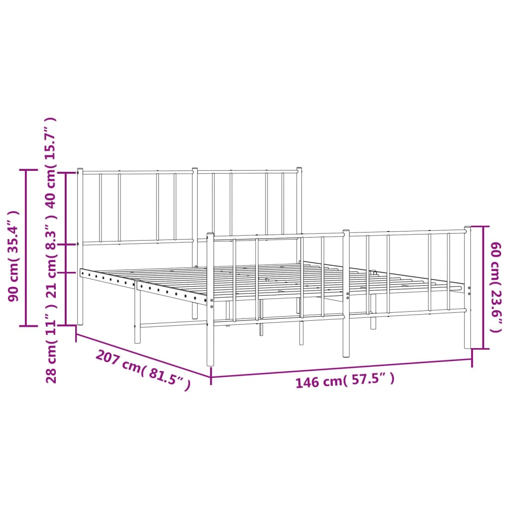 Metal Bed Frame without Mattress with Footboard White 140x200cm