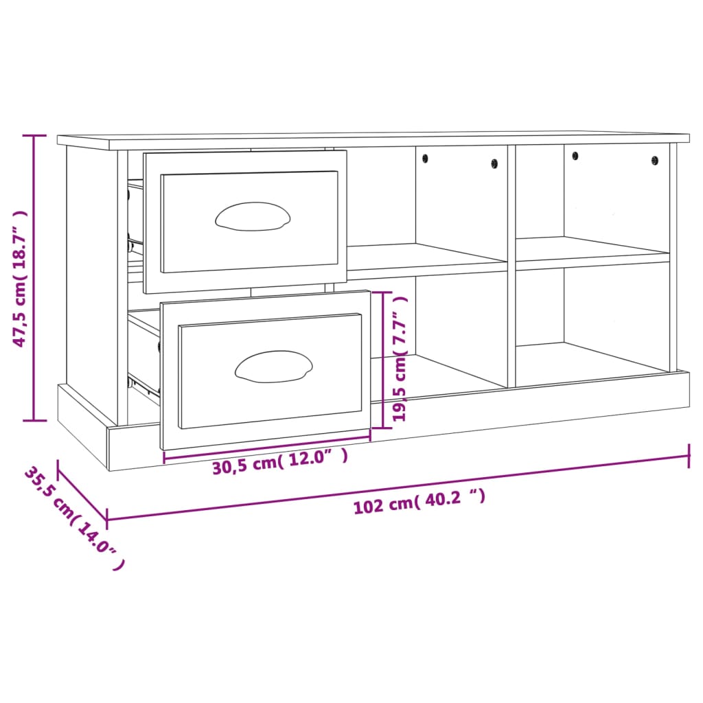 Modern Wooden TV Tele Stand Unit Cabinet With 2 Drawers & 4 Storage Compartments