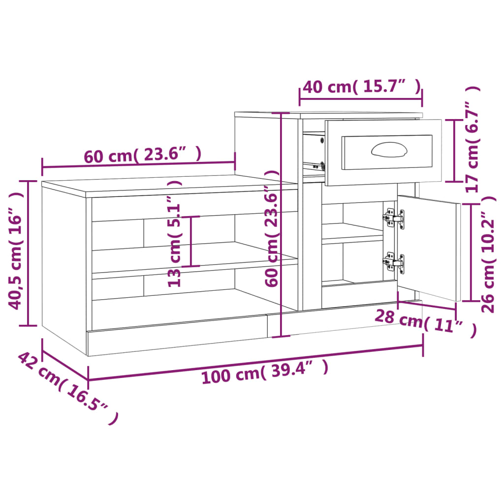 Shoe Cabinet Smoked Oak 100x42x60 cm Engineered Wood