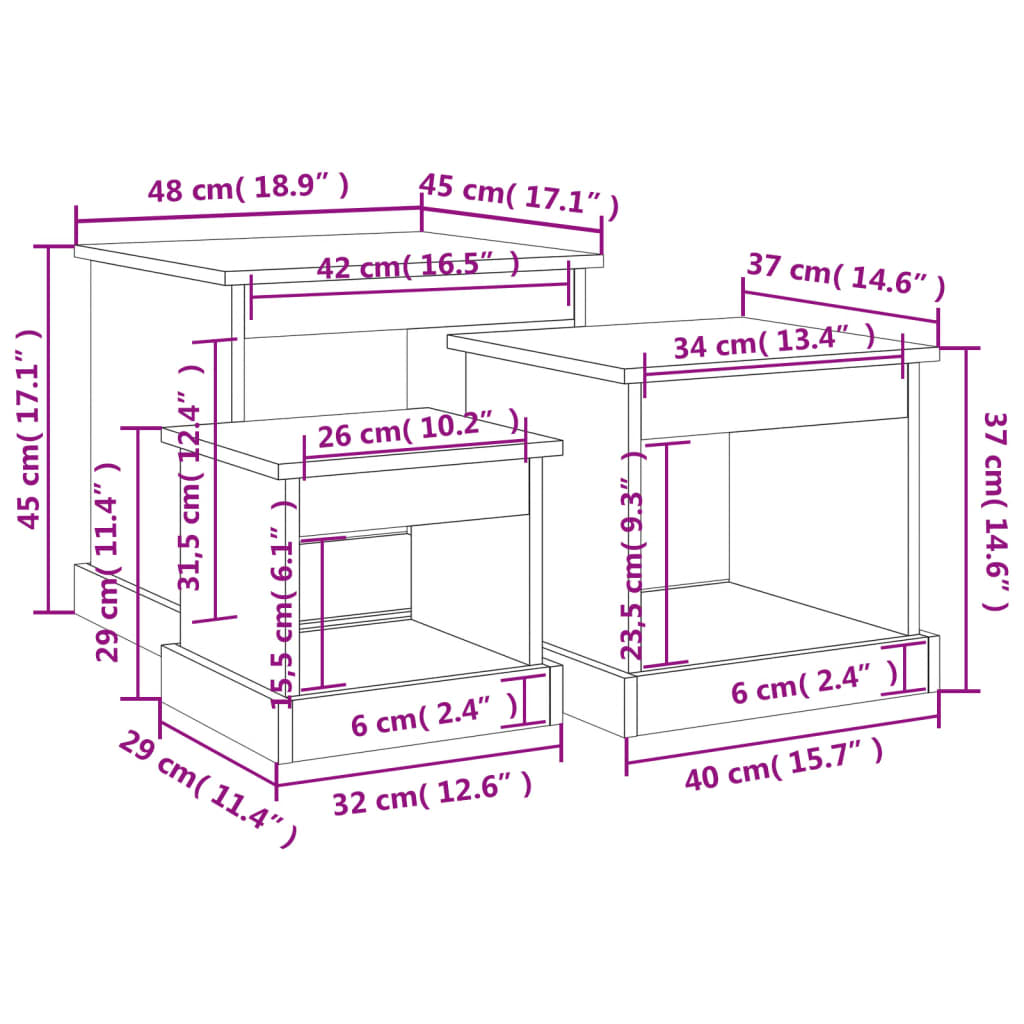 Coffee Tables 3 pcs Brown Oak Engineered Wood