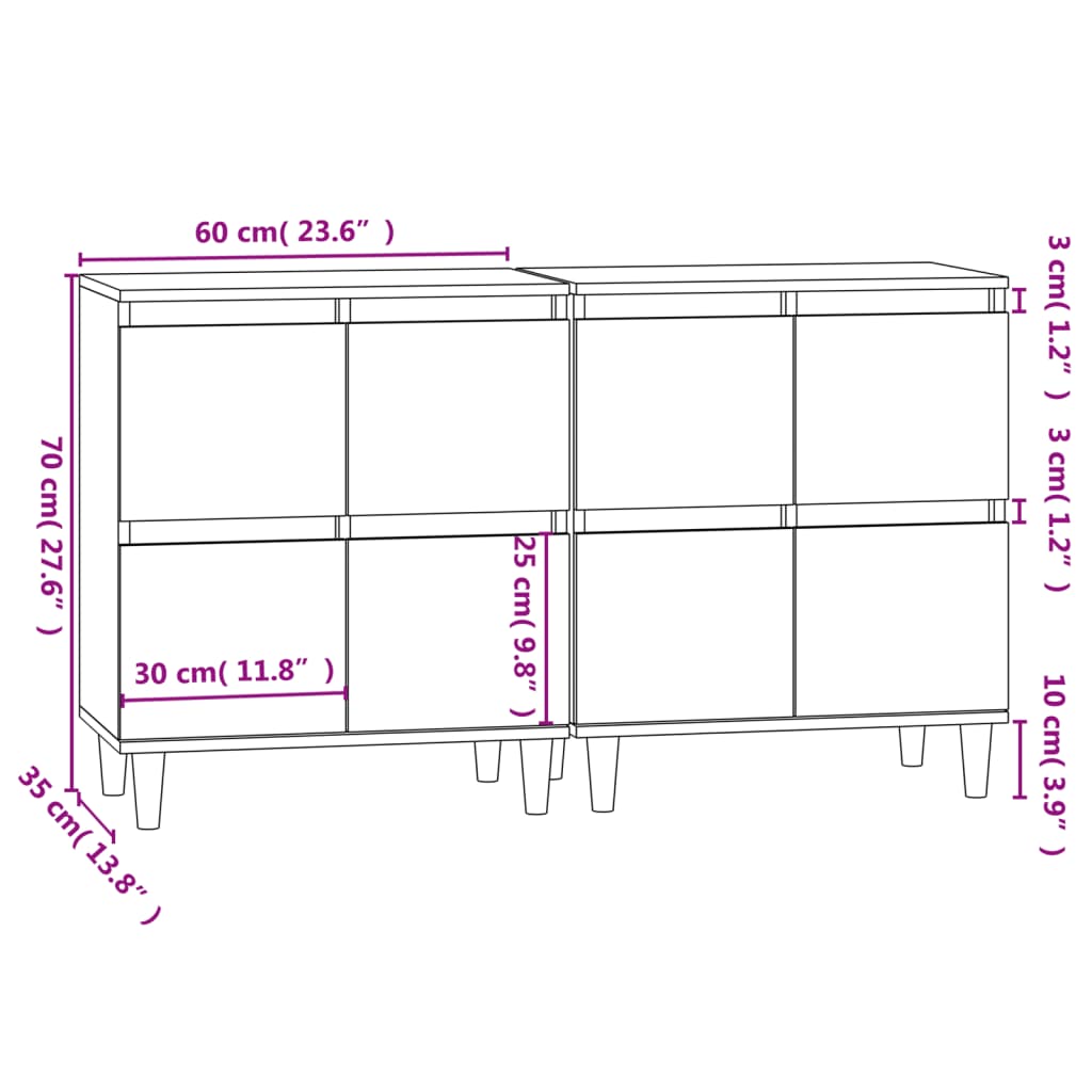 Sideboards 2 pcs White 60x35x70 cm Engineered Wood