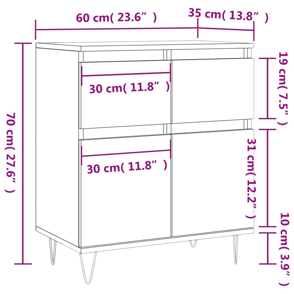Sideboard Grey Sonoma 60x35x70 cm Engineered Wood