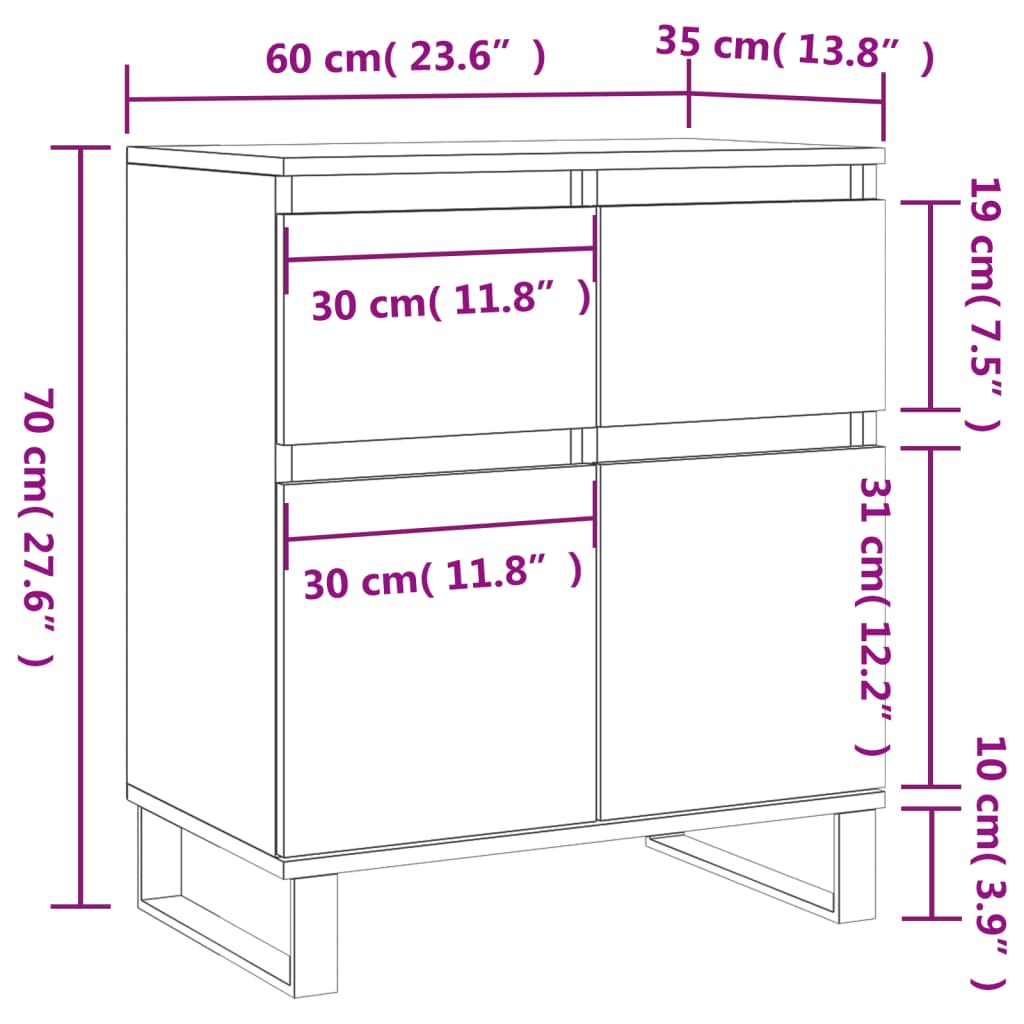 Sideboard White 60x35x70 cm Engineered Wood
