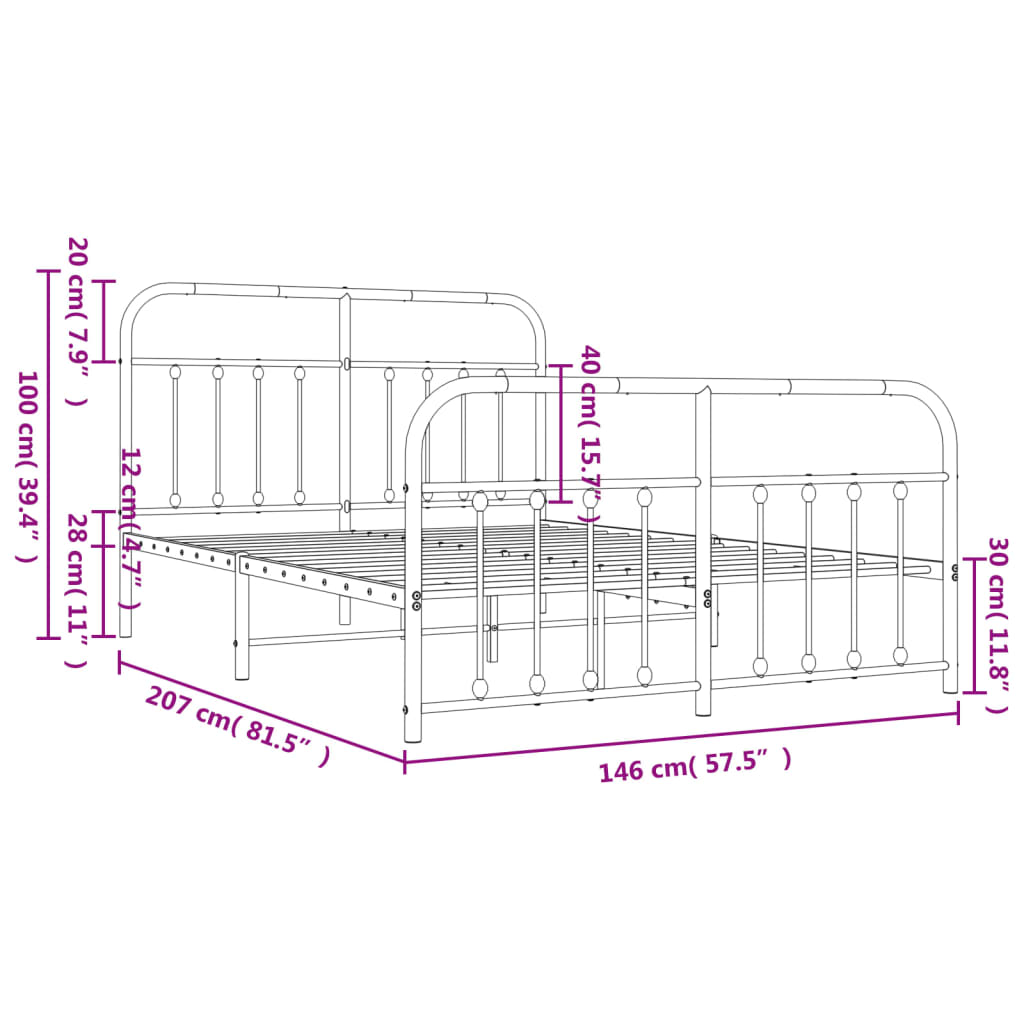 Metal Bed Frame without Mattress with Footboard Black 140x200cm