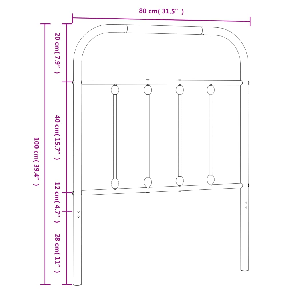 Metal Headboard Black 75 cm