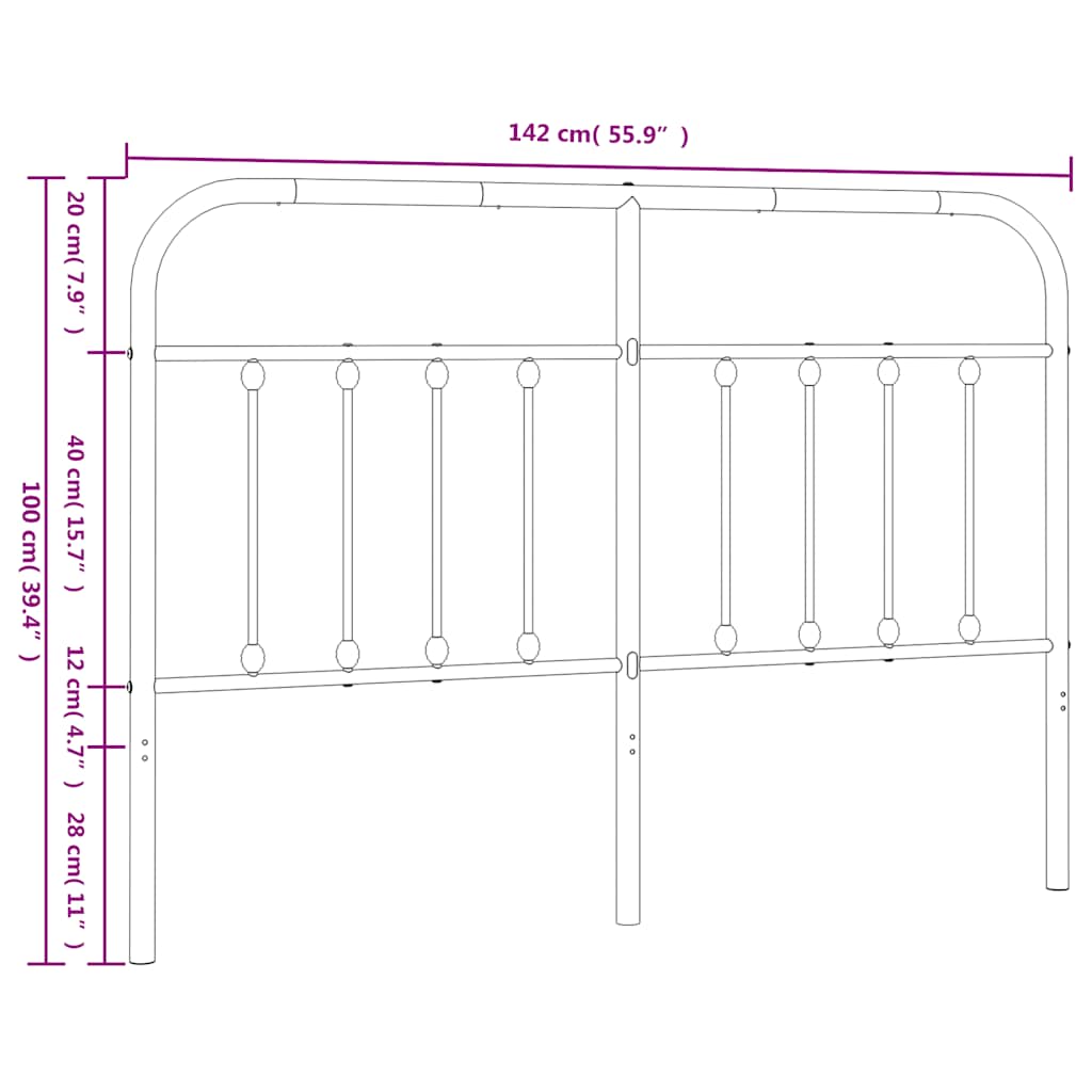 Metal Headboard Black 135 cm