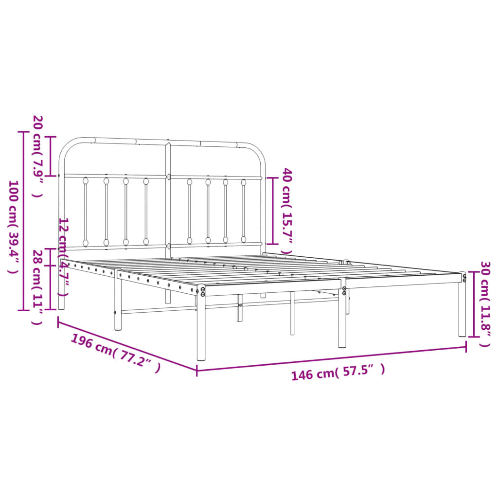 Metal Bed Frame without Mattress with Headboard White 140x190cm