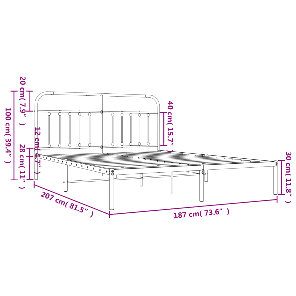 Metal Bed Frame without Mattress with Headboard White 180x200cm