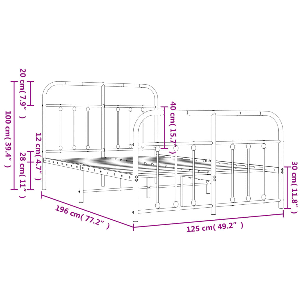 Metal Bed Frame without Mattress with Footboard White 120x190cm