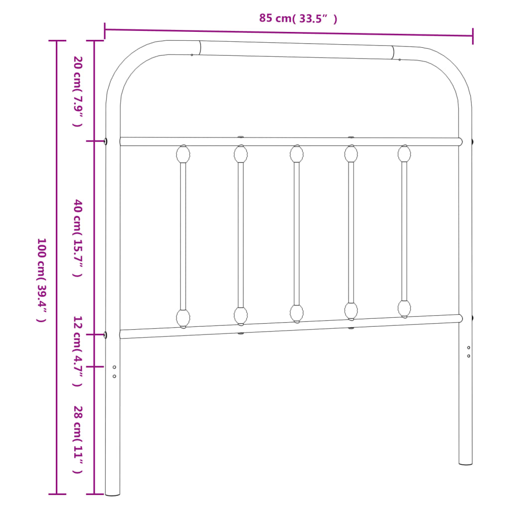 Metal Headboard White 80 cm