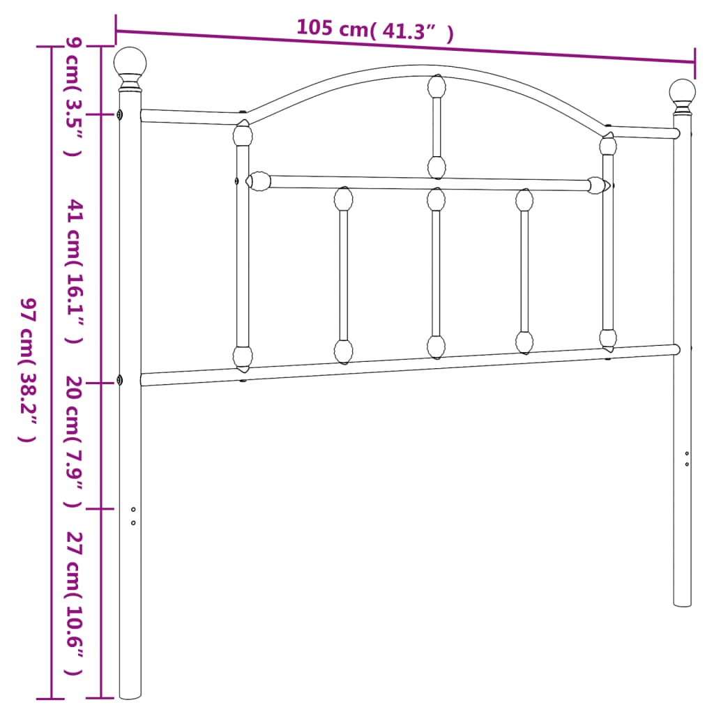 Metal Headboard Black 100 cm