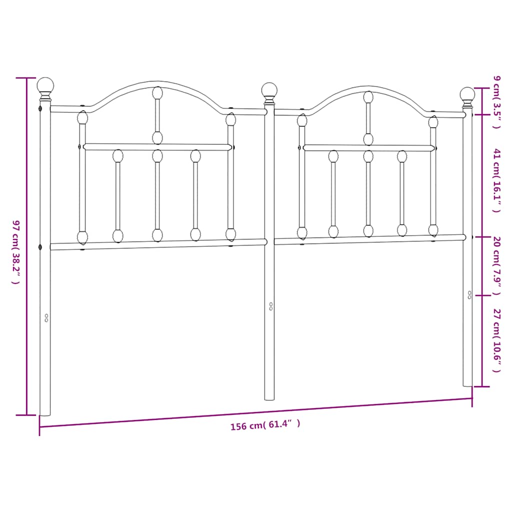 Metal Headboard Black 150 cm