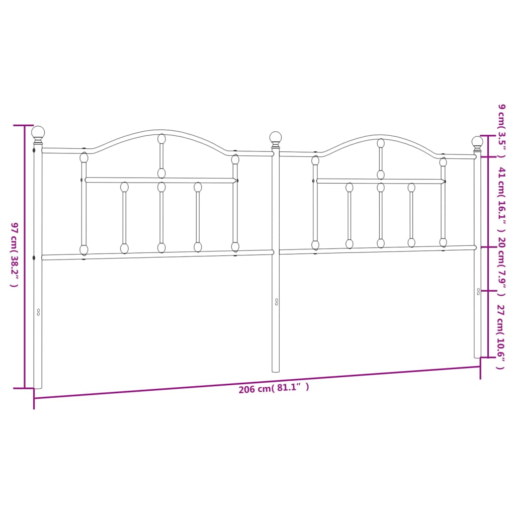Metal Headboard Black 200 cm