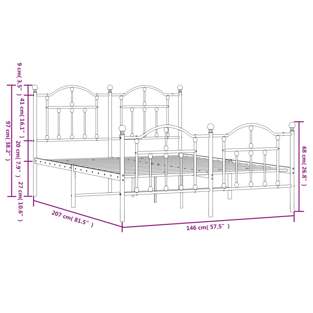 Metal Bed Frame without Mattress with Footboard White 140x200cm