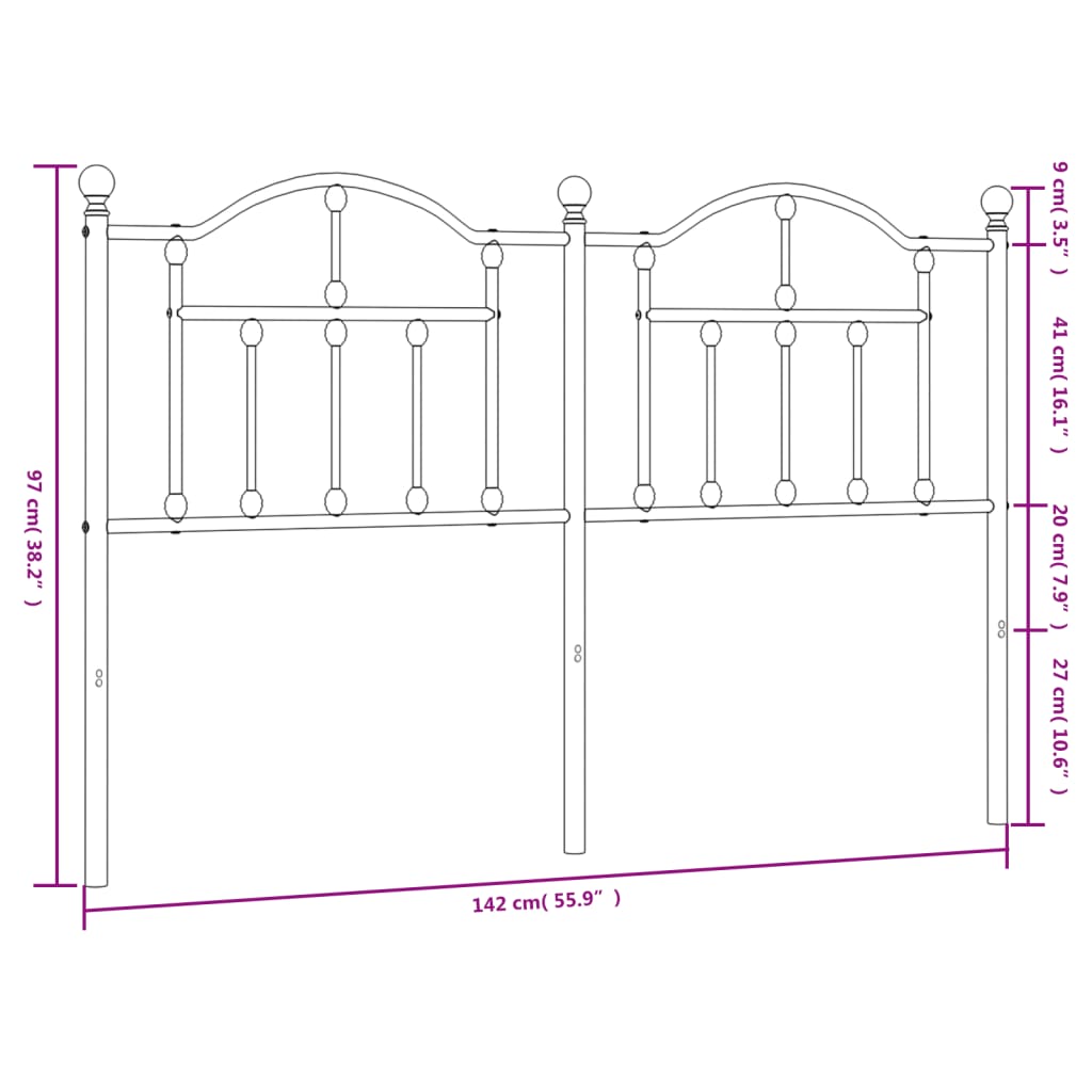 Metal Headboard White 135 cm