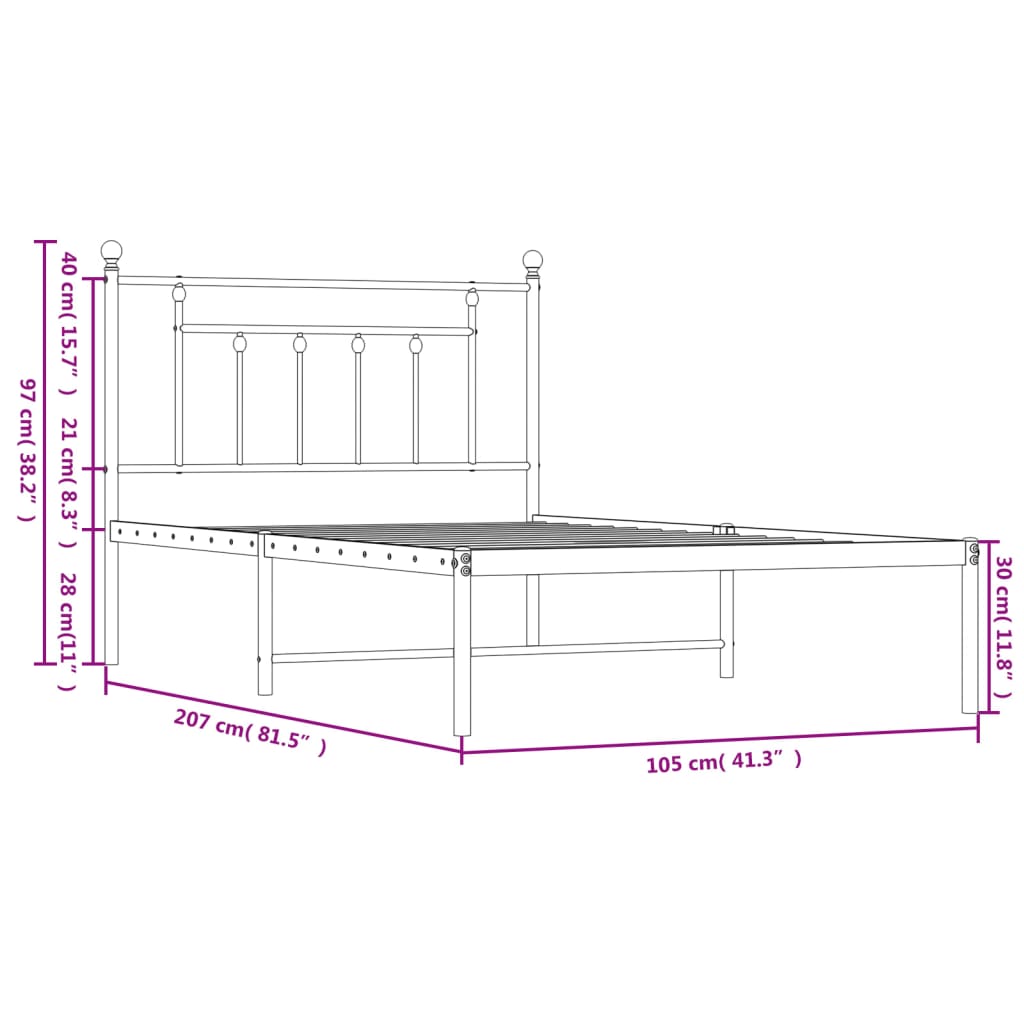 Metal Bed Frame without Mattress with Headboard Black 100x200cm