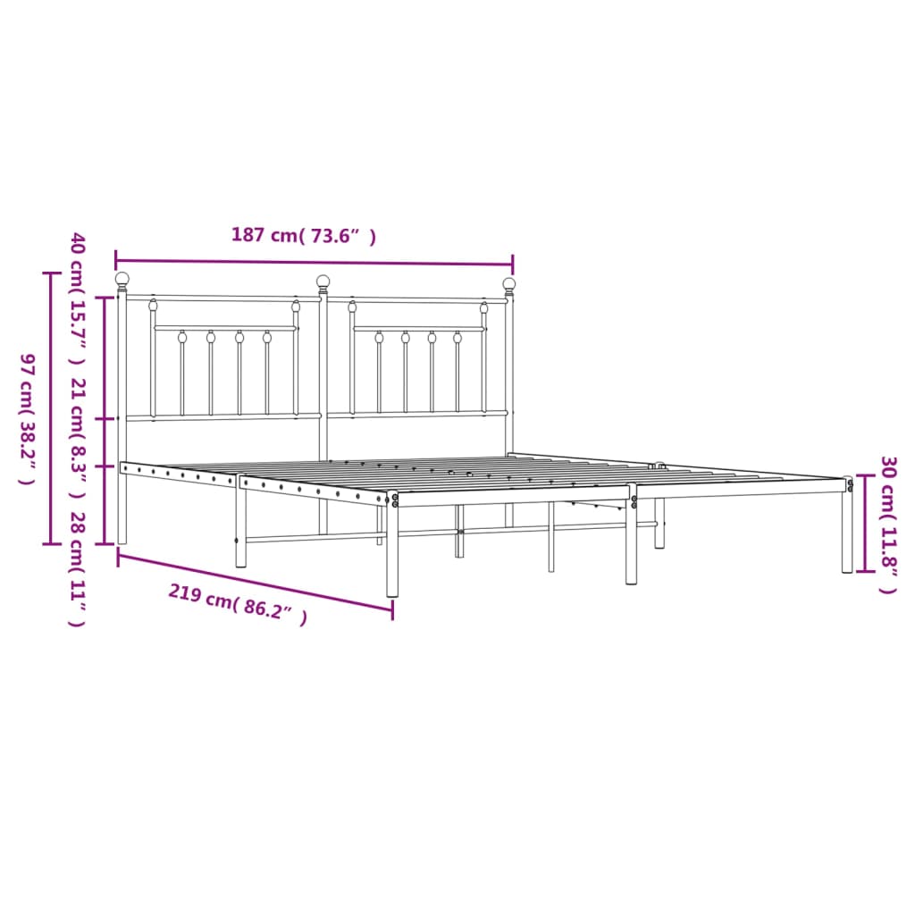 Metal Bed Frame without Mattress with Headboard Black 183x213cm