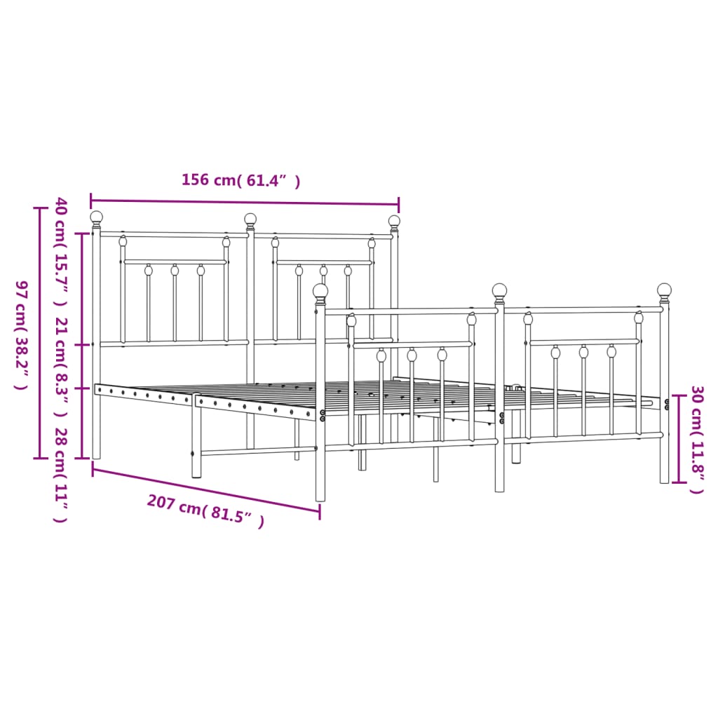 Metal Bed Frame without Mattress with Footboard Black 150x200cm