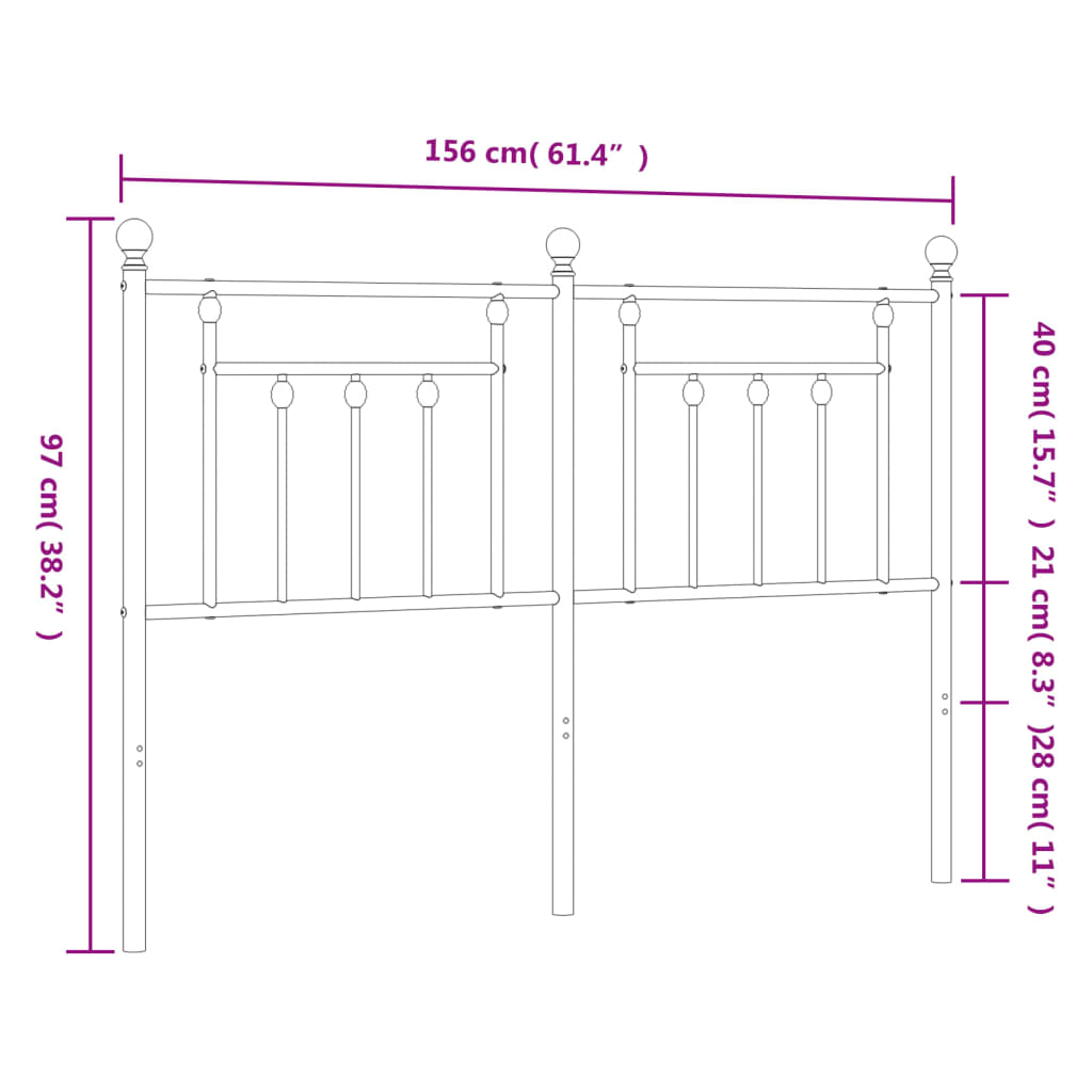 Metal Headboard Black 150 cm