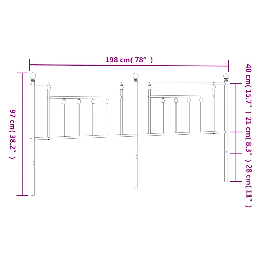 Metal Headboard Black 193 cm