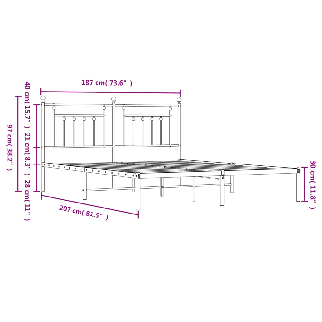 Metal Bed Frame without Mattress with Headboard White 180x200cm