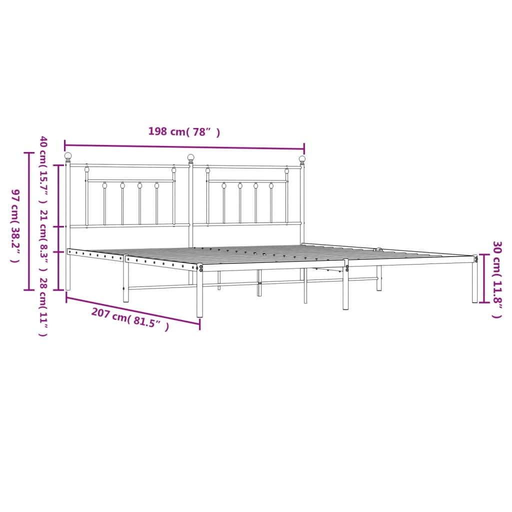 Metal Bed Frame without Mattress with Headboard White 193x203cm