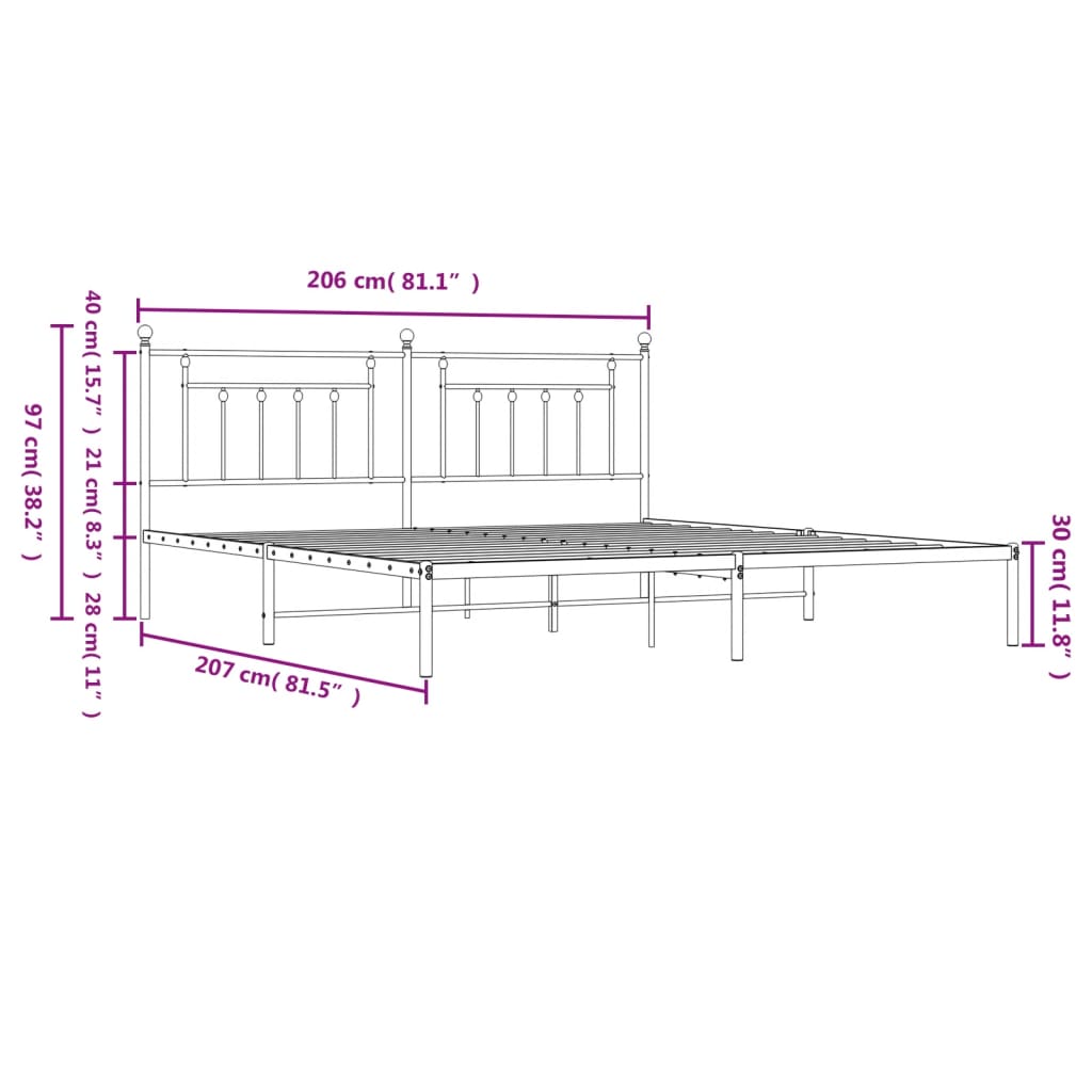 Metal Bed Frame without Mattress with Headboard White 200x200cm