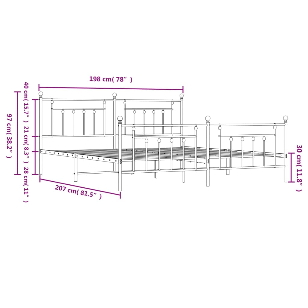 Metal Bed Frame without Mattress with Footboard White 193x203cm