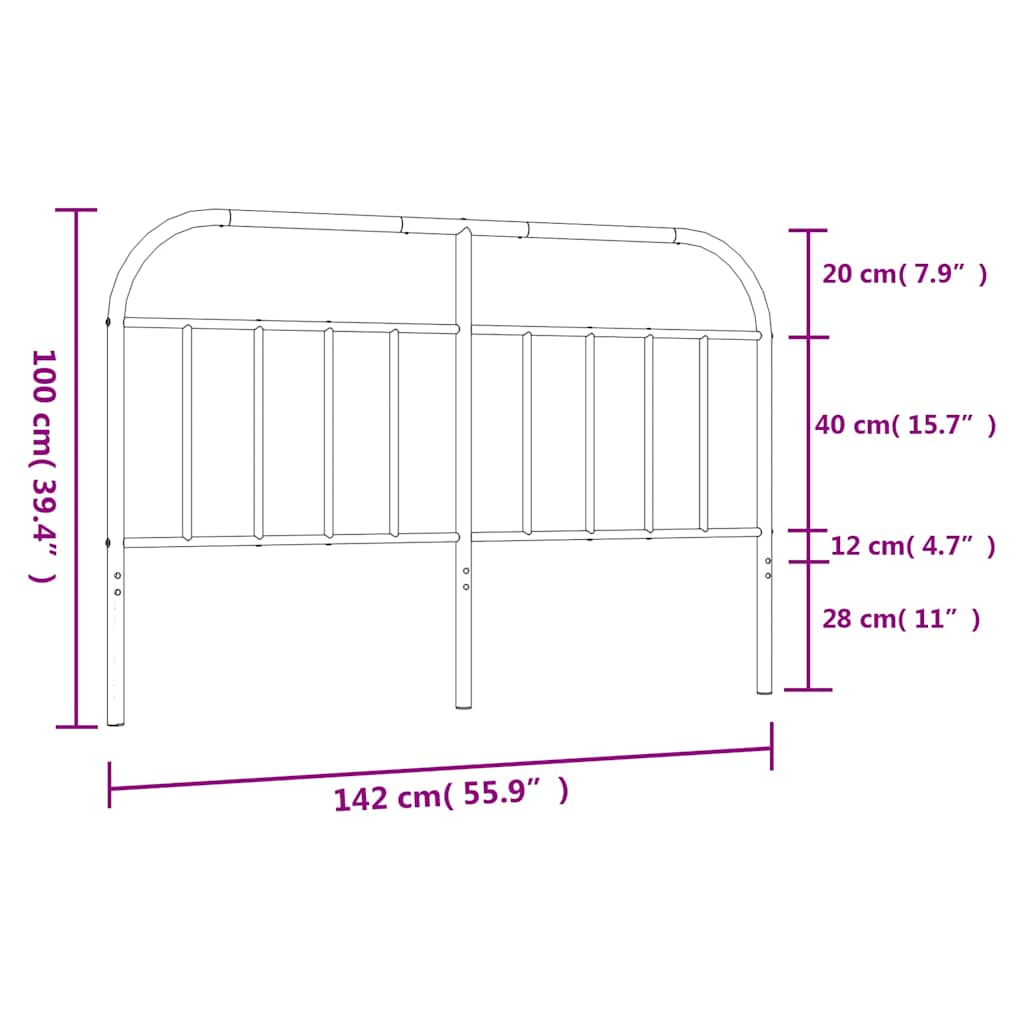 Metal Headboard Black 135 cm