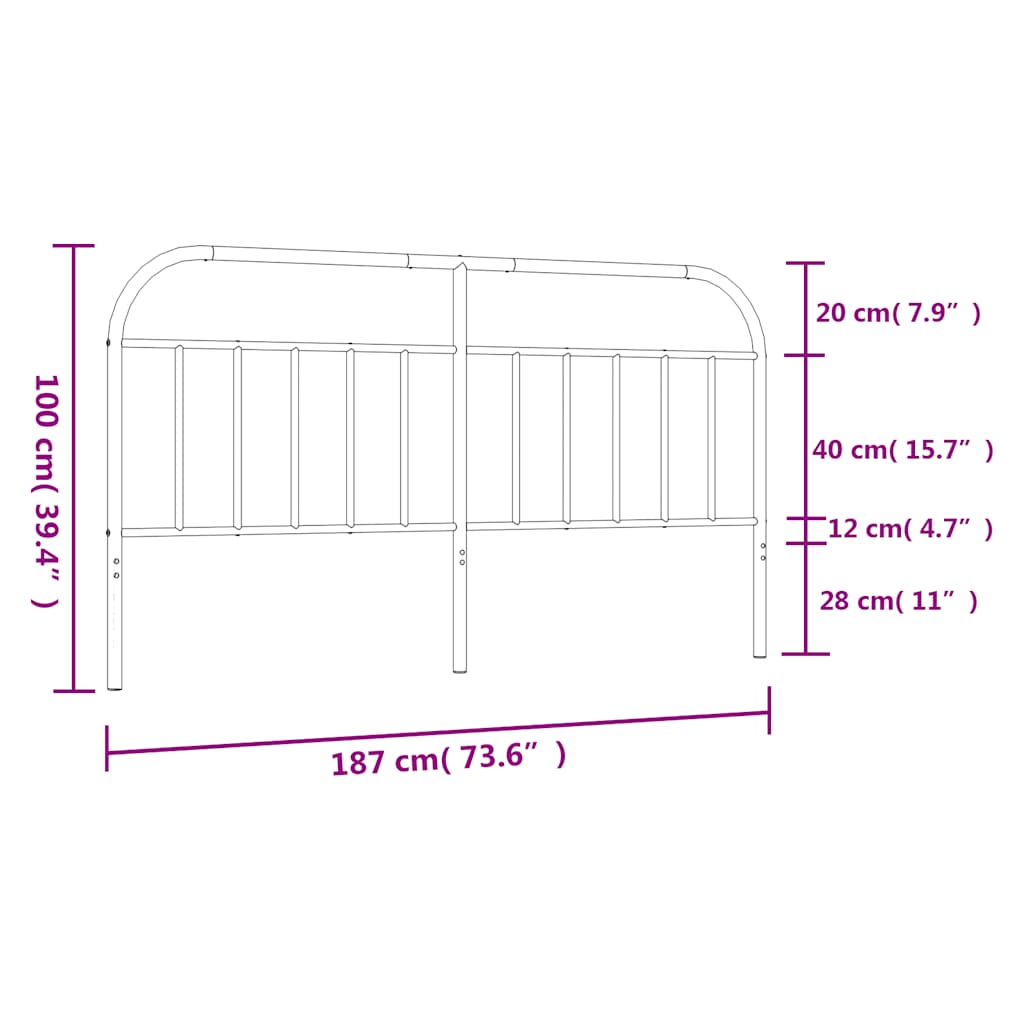 Metal Headboard Black 180 cm