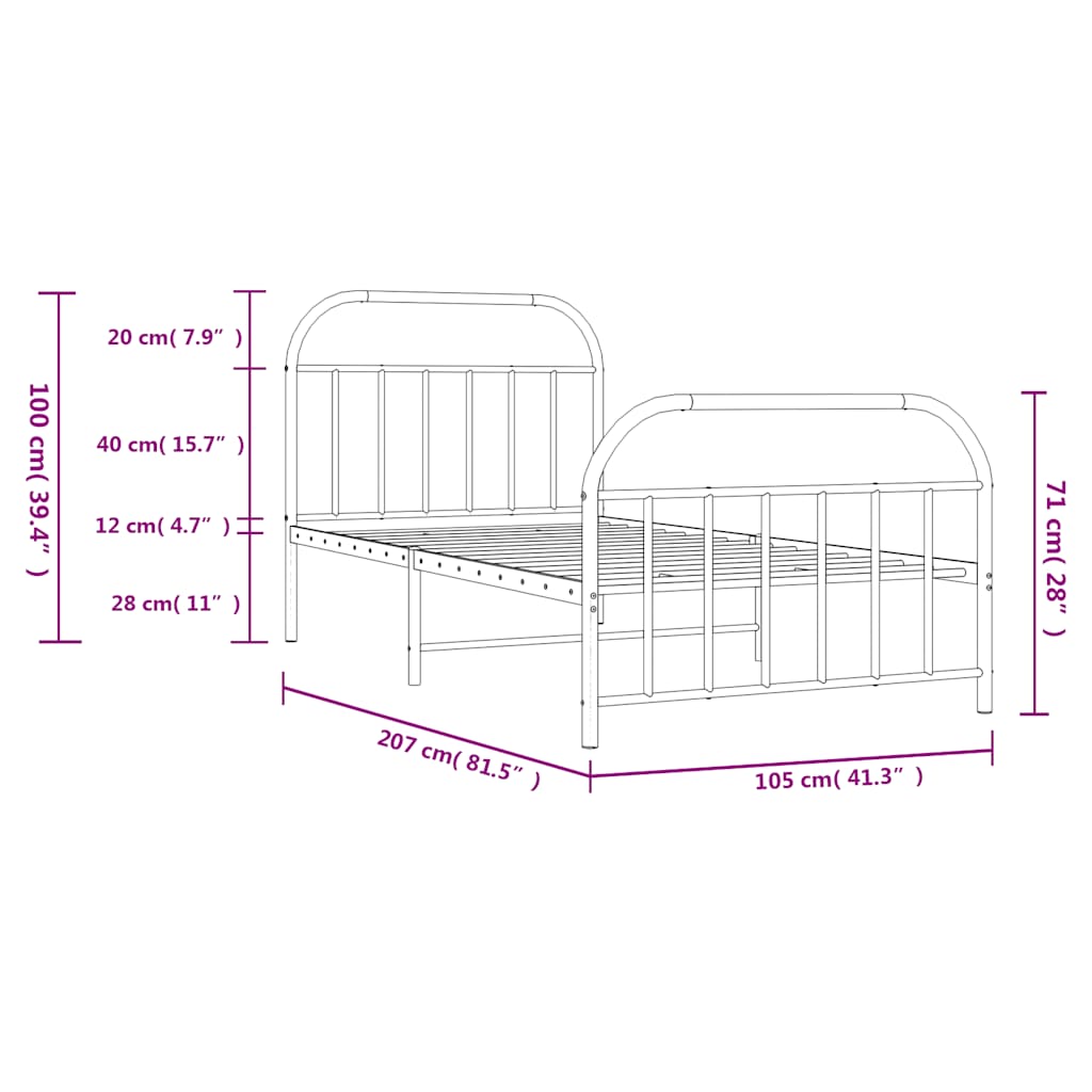 Metal Bed Frame without Mattress with Footboard White 100x200cm