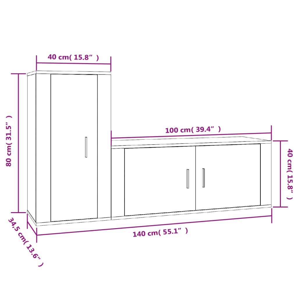 2 Piece TV Cabinet Set Smoked Oak Engineered Wood