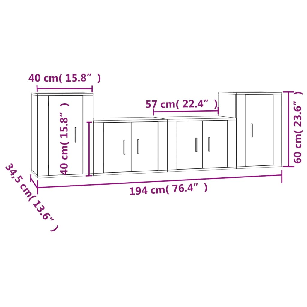 4 Piece TV Cabinet Set Grey Sonoma Engineered Wood