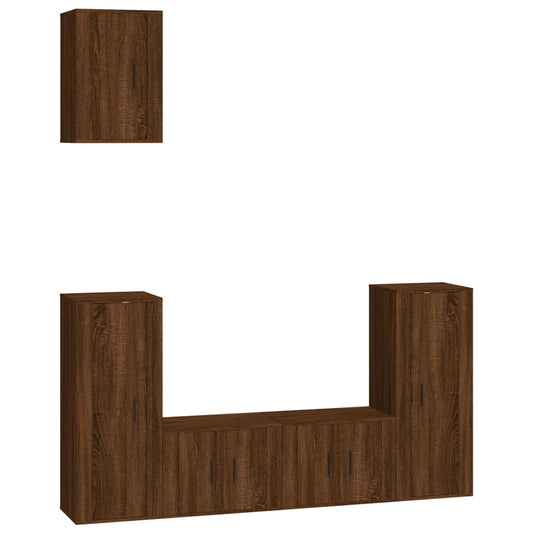 5 Piece TV Cabinet Set Brown Oak Engineered Wood