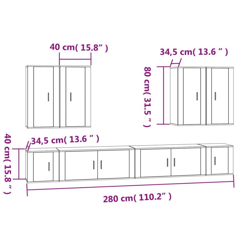 8 Piece TV Cabinet Set Smoked Oak Engineered Wood