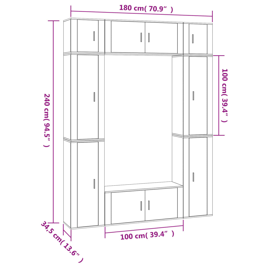8 Piece TV Cabinet Set Smoked Oak Engineered Wood