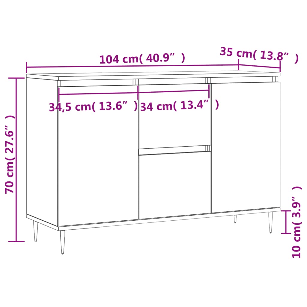 Sideboard Concrete Grey 104x35x70 cm Engineered Wood