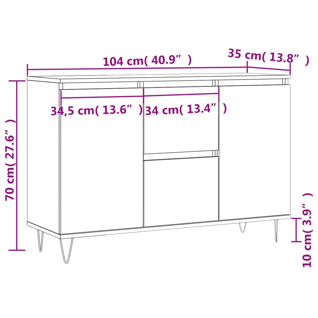 Sideboard White 104x35x70 cm Engineered Wood