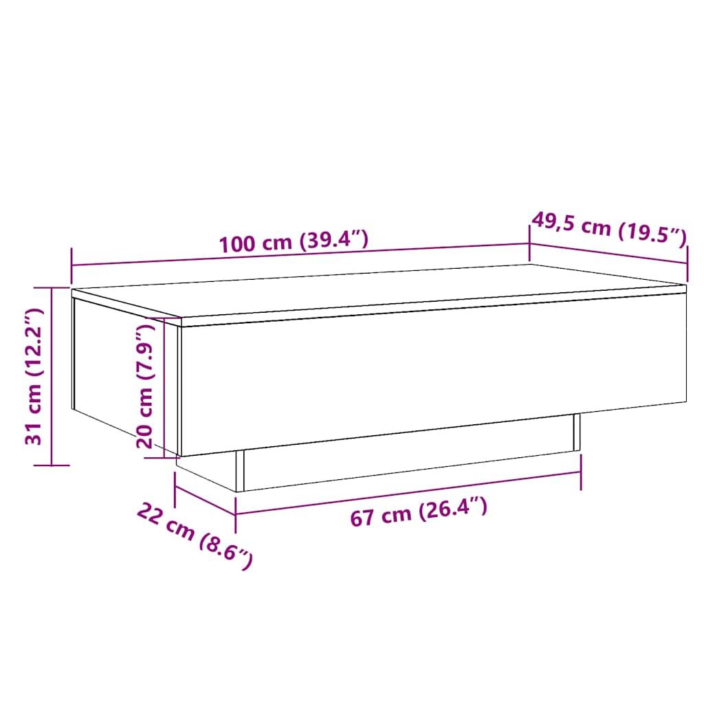 Coffee Table Smoked Oak 100x49.5x31 cm Engineered Wood