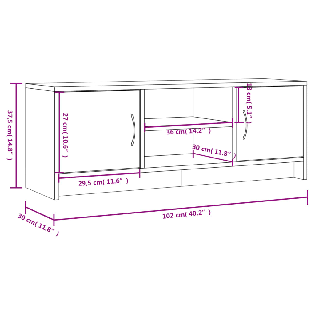 TV Cabinet Grey Sonoma 102x30x37.5 cm Engineered Wood