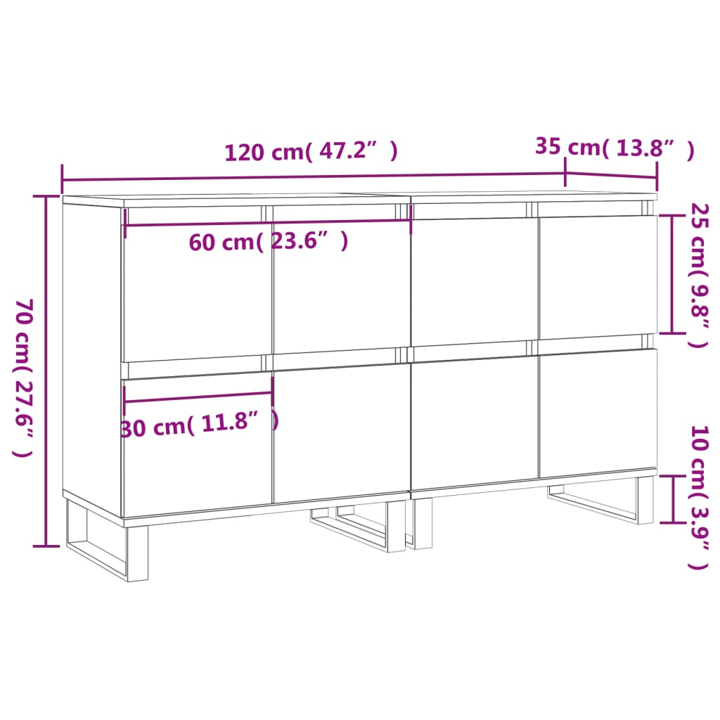 Sideboards 2 pcs Concrete Grey Engineered Wood