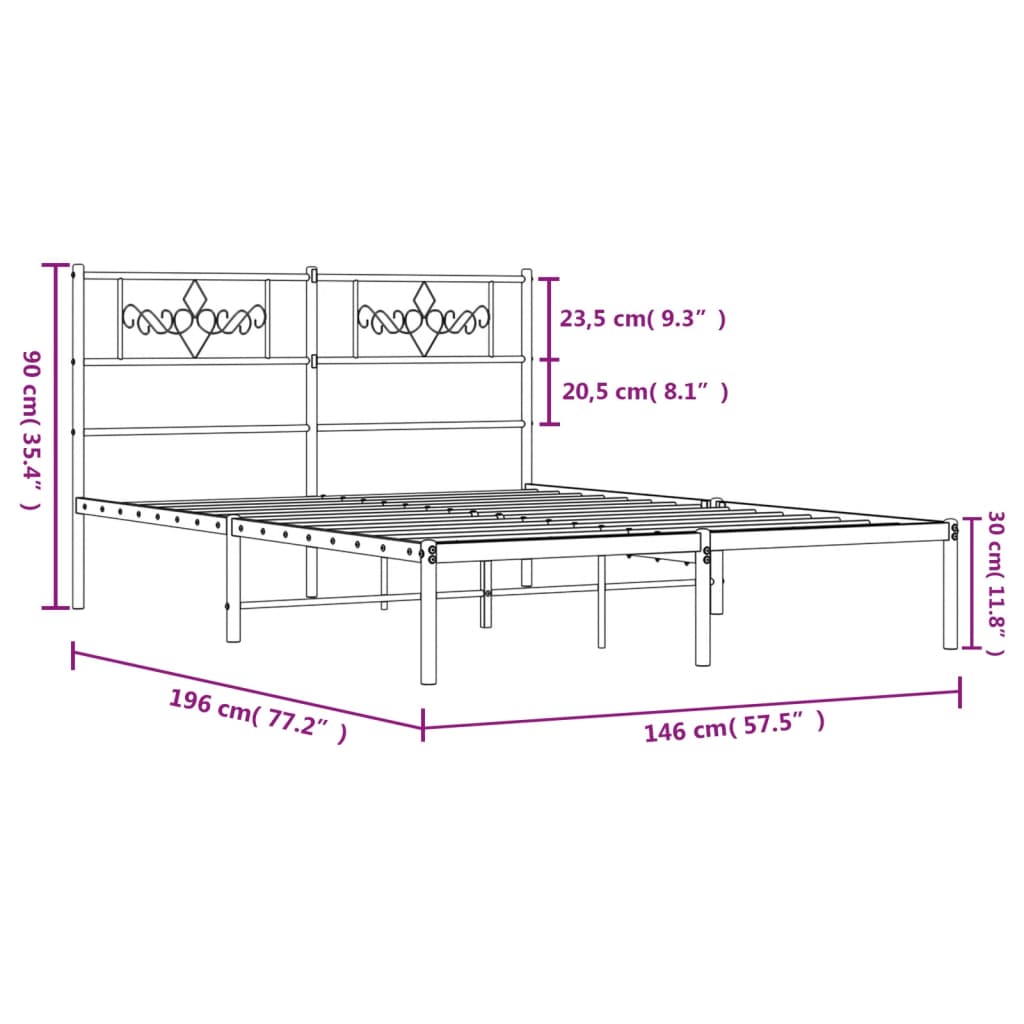 Metal Bed Frame without Mattress with Headboard Black 140x190cm