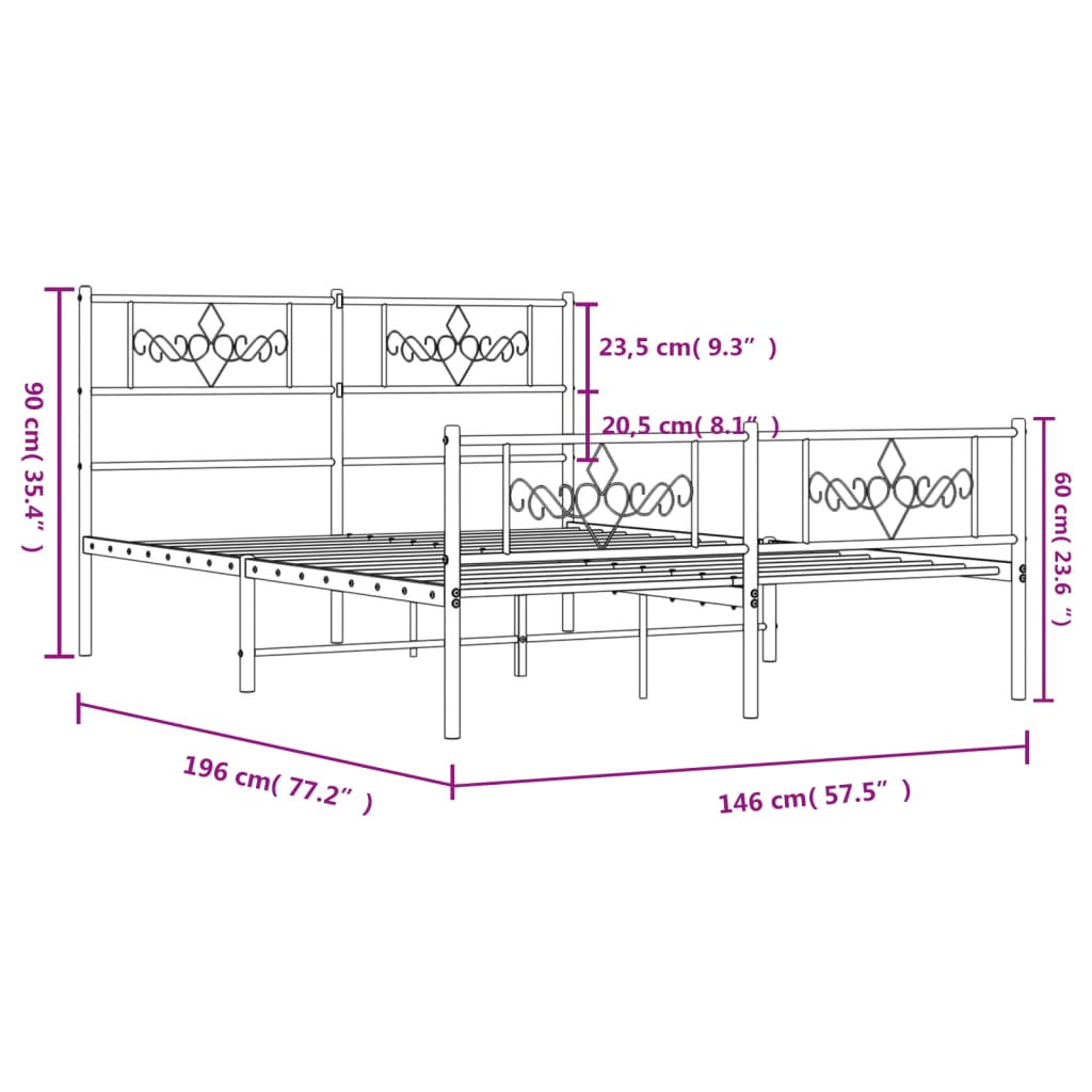 Metal Bed Frame without Mattress with Footboard Black 140x190cm