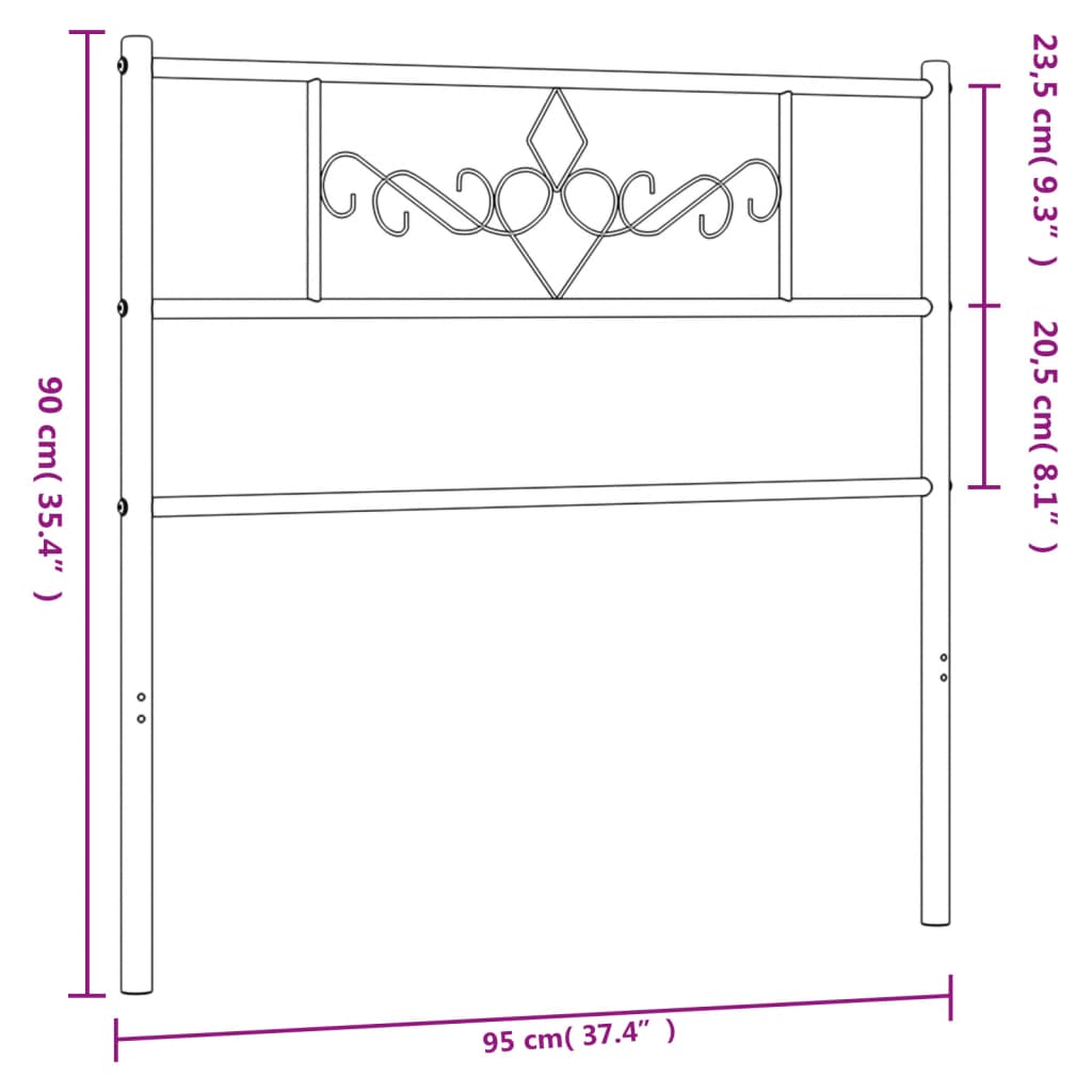 Metal Headboard Black 90 cm