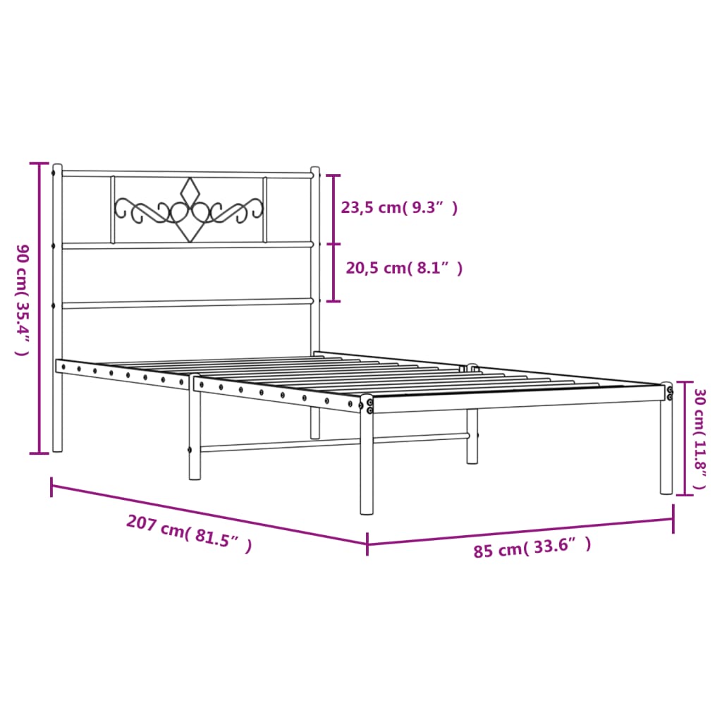 Metal Bed Frame without Mattress with Headboard White 80x200cm