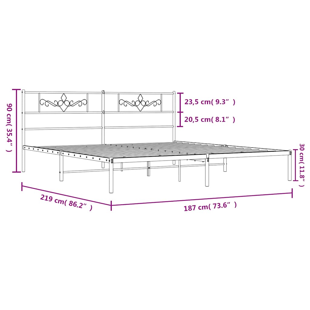 Metal Bed Frame without Mattress with Headboard White 183x213cm