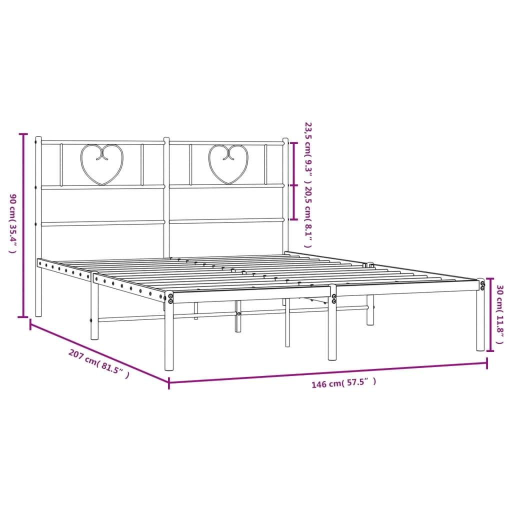 Metal Bed Frame without Mattress with Headboard Black 140x200cm