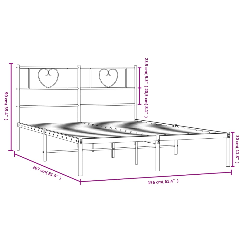 Metal Bed Frame without Mattress with Headboard White 150x200cm