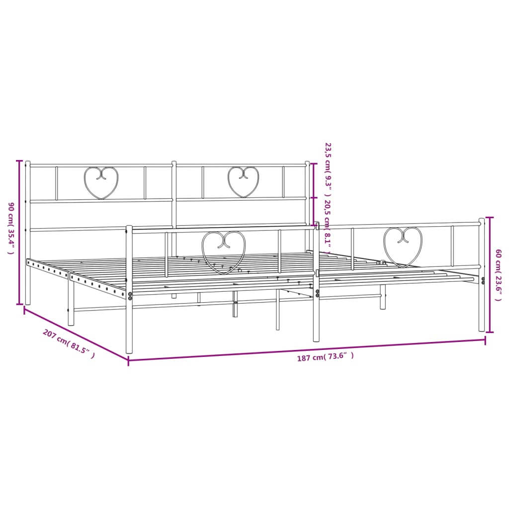 Metal Bed Frame without Mattress with Footboard White 180x200cm